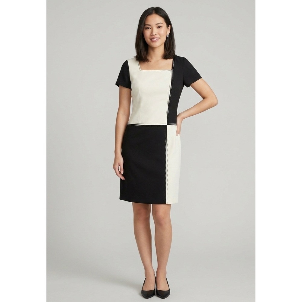Spenser Jeremy Dress size 10 Black White Colorblock Square Neck Short Sleeve